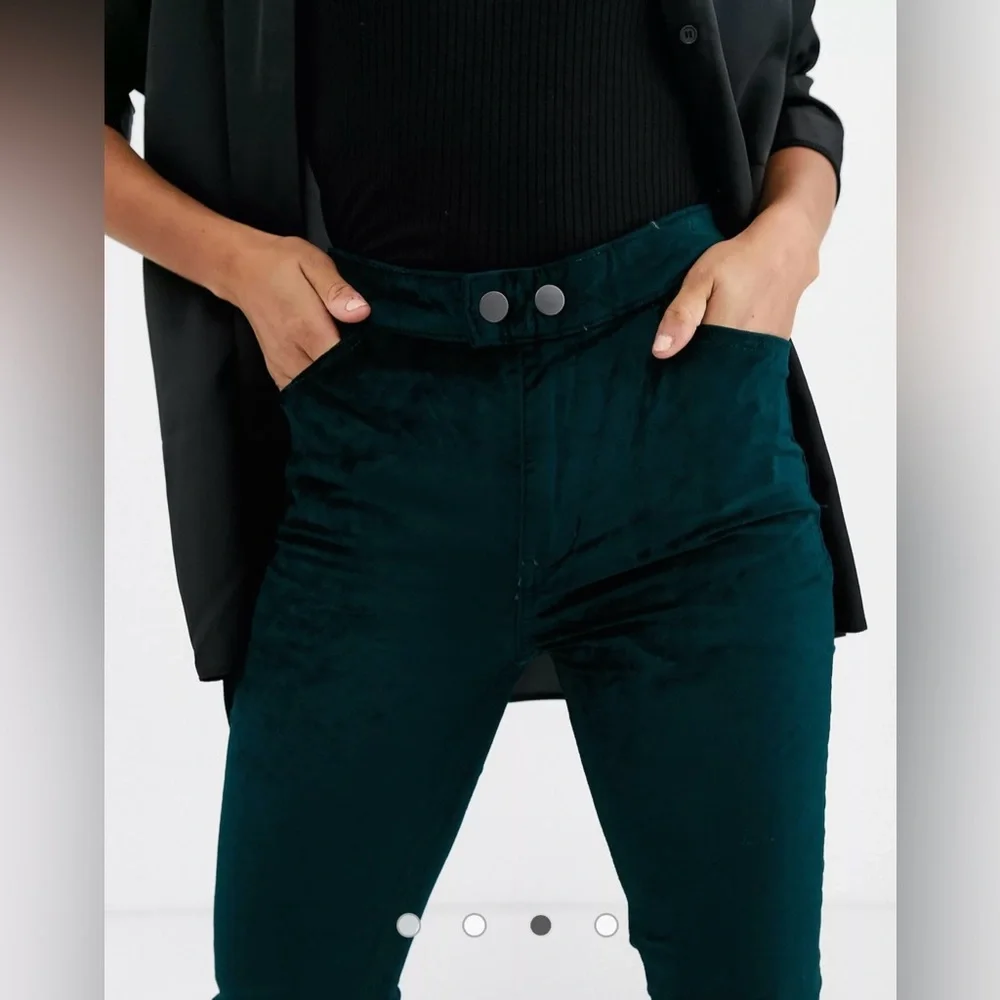 Free‎ People 26 Green Velvet High Waist Sweet Jane Jeans Pants Slim Skinny Retro